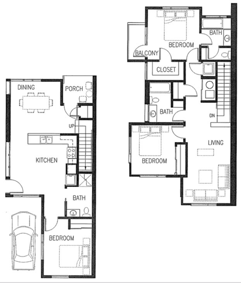 Floor plan for 3 beds, 3 baths, 1575 sqft